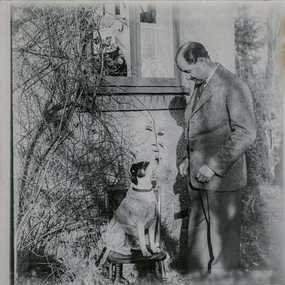 Ein Mann und sein Hund, Vintage Schiebepuzzle online
