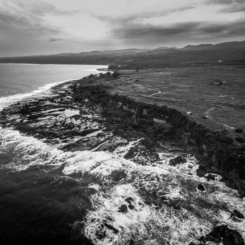 fotografie la scară gri la valurile oceanului alunecare puzzle online