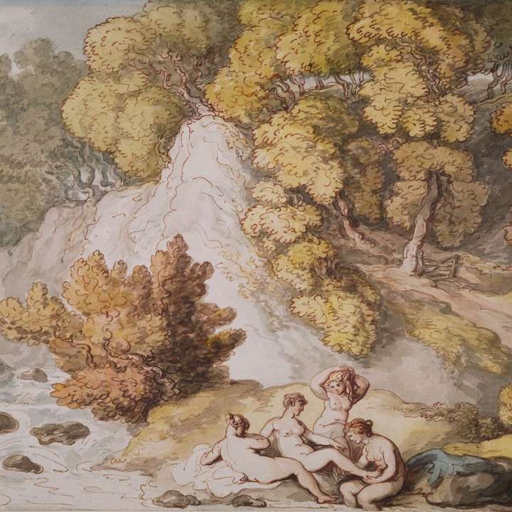 femmes nues à côté de la rivière peinture puzzle coulissant en ligne
