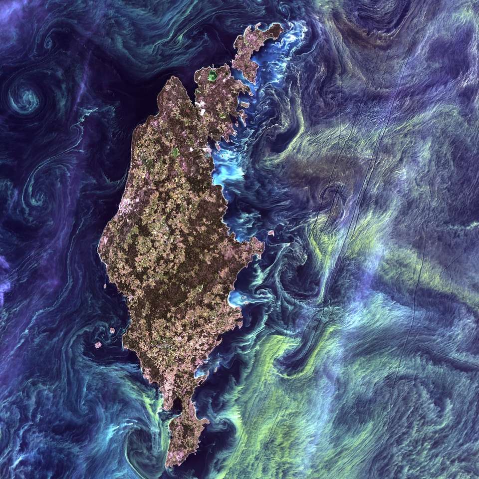 blauwe, bruine en gele satellietillustratie schuifpuzzel online