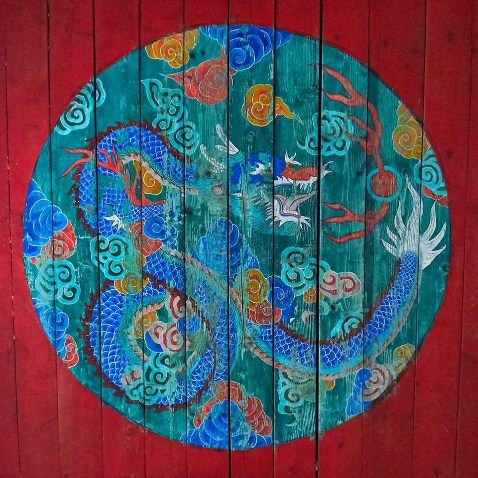 kék és piros sárkány festmény csúszó puzzle online