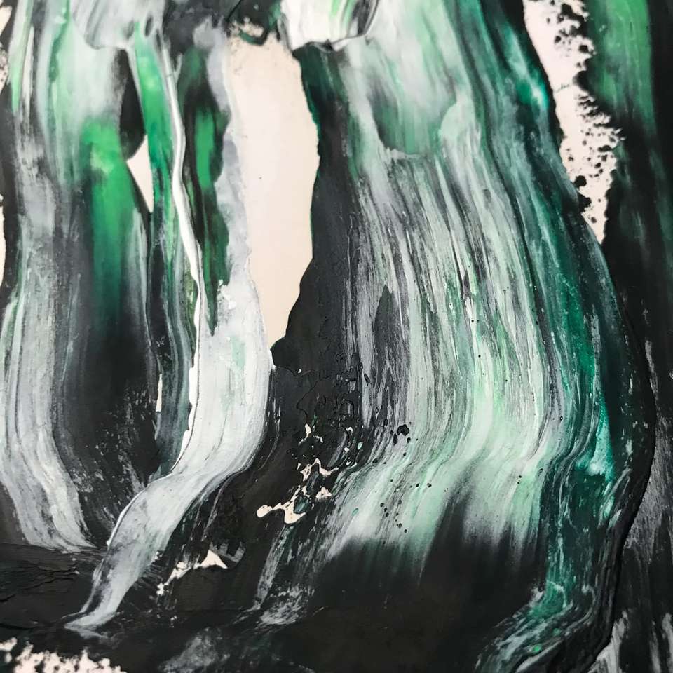 pintura abstracta en negro, blanco y verde azulado rompecabezas en línea