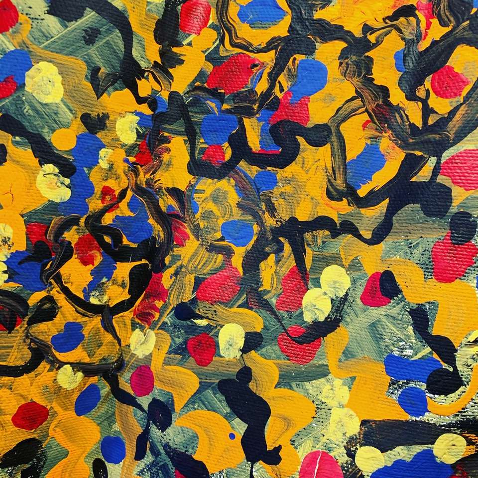 gulblå och röd abstrakt målning glidande pussel online