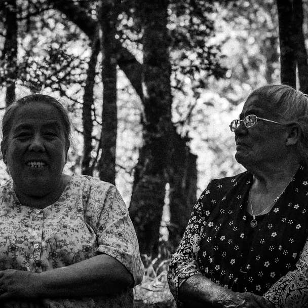 due donne vicino agli alberi puzzle scorrevole online