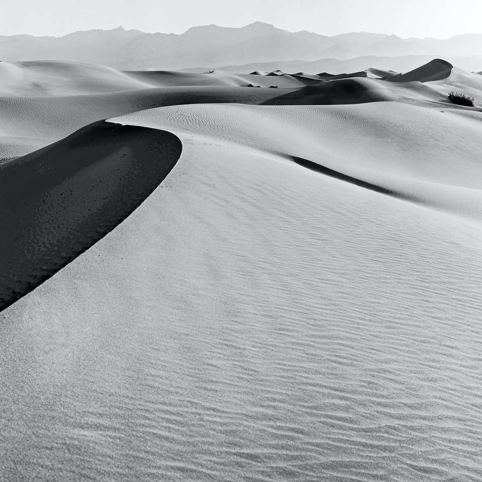 grayscale photography of desert field sliding puzzle online