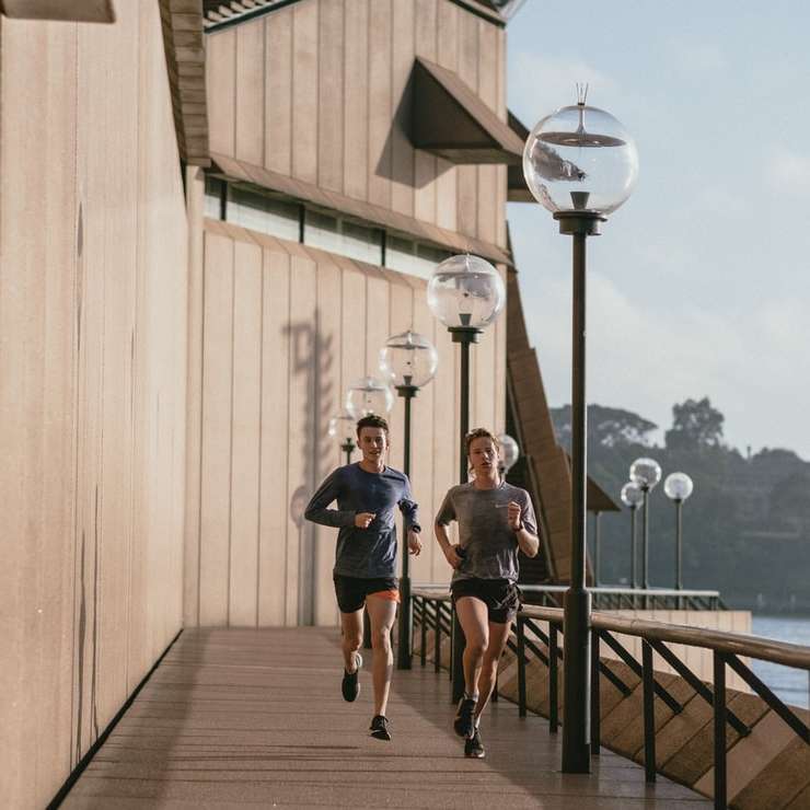 двама мъже тичат в слънчевата сутрин онлайн пъзел