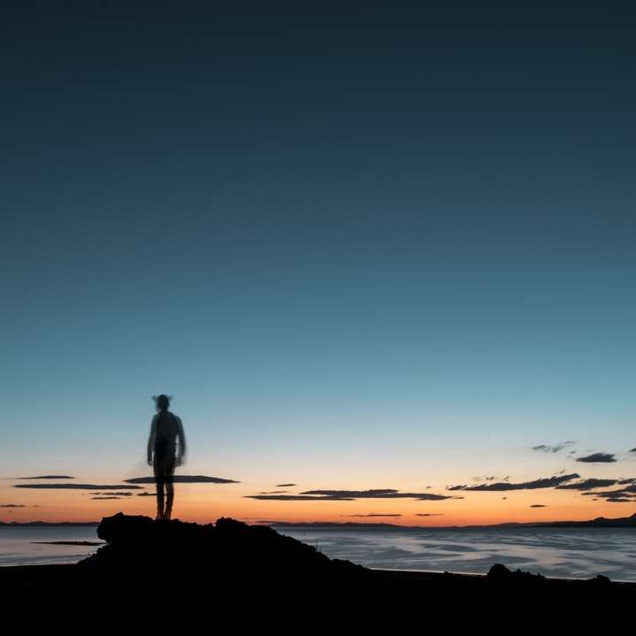 Silhouette eines Mannes gegenüber dem Strand Schiebepuzzle online