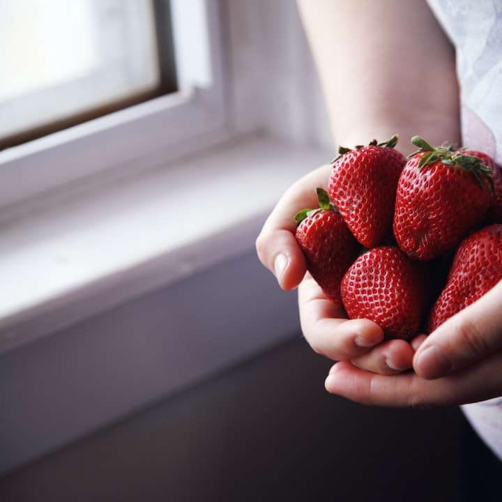 Personne tenant des fraises rouges en gros plan photographie puzzle en ligne