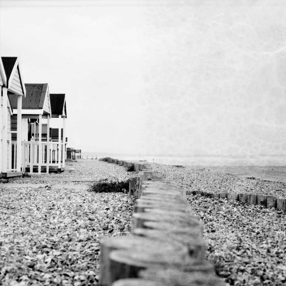 casa blanca y negra cerca de la orilla del mar rompecabezas en línea