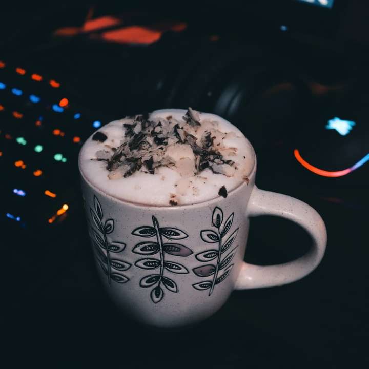 Coffee on a gaming set up computer online puzzle