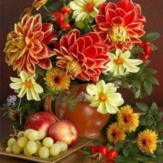 váza virágokkal és gyümölcsökkel csúszó puzzle online