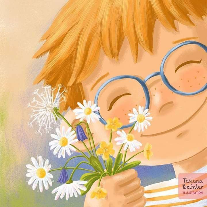 bouquet de printemps et garçon heureux puzzle en ligne