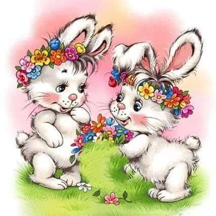 little cheerful bunnies with flowers sliding puzzle online