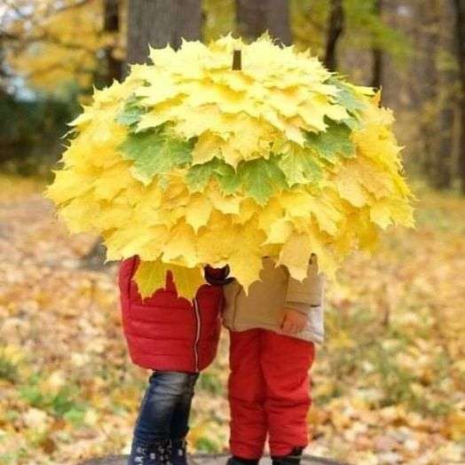 sétán egy őszi esernyővel az erdőben online puzzle