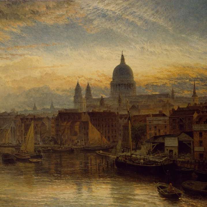 Сейнт Пол от река Темза, 1877 г. от Хенри Доусън онлайн пъзел