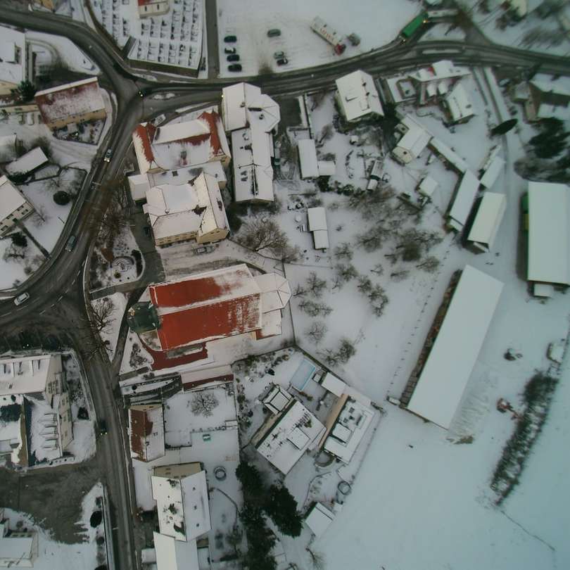 bílé a hnědé domy pokryté sněhem online puzzle