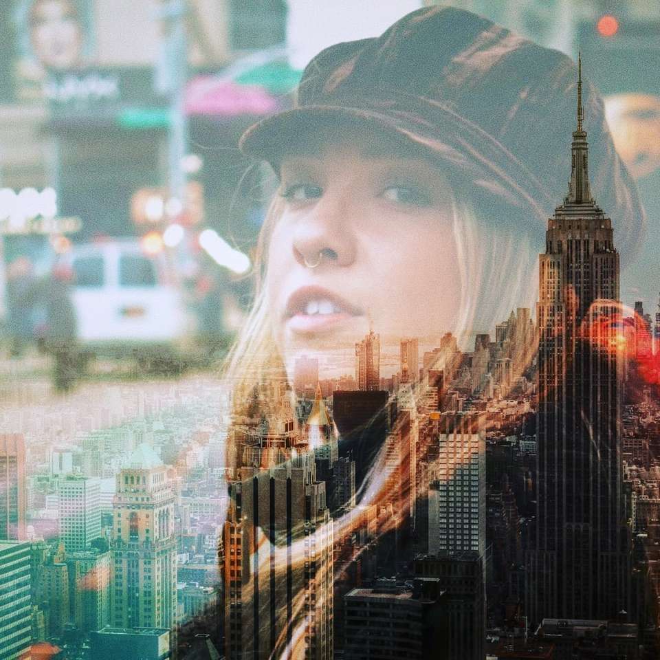 New York City and woman's face overlay online puzzle