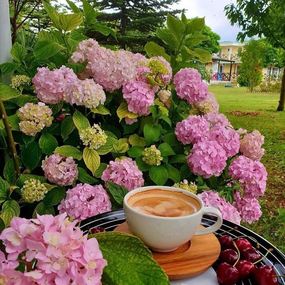 vår i trädgården med kaffe glidande pussel online