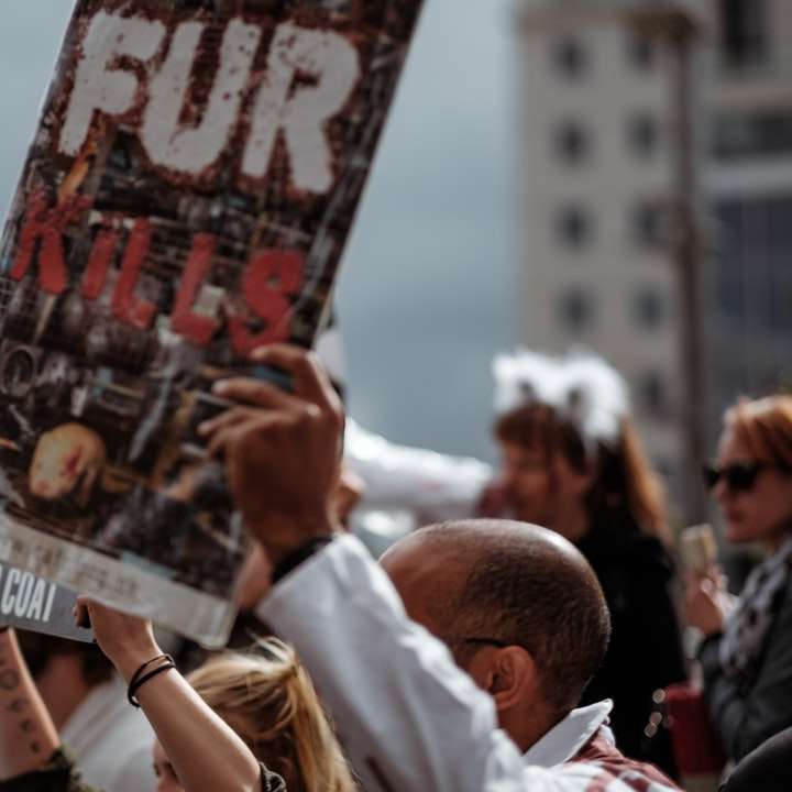 personne tenant une affiche de Fur Kills puzzle coulissant en ligne