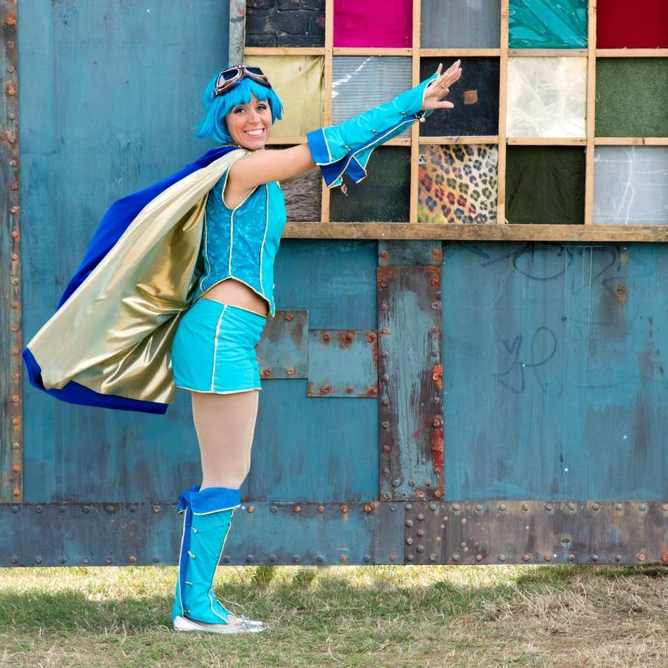 woman wearing anime costume about to fly position online puzzle