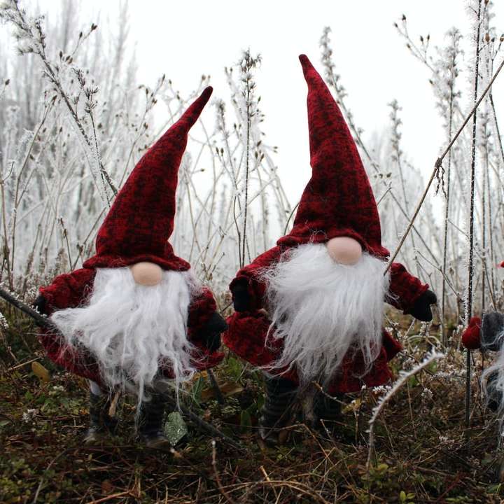 Tre gnomo di Natale sull'erba puzzle scorrevole online
