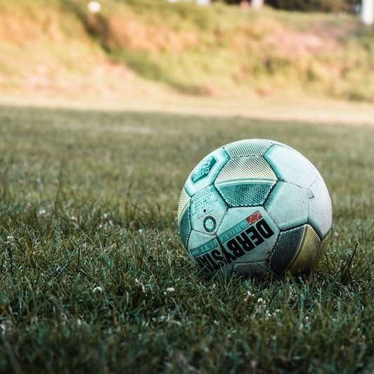 緑の芝生のフィールドに白と黒のサッカーボール スライディングパズル・オンライン