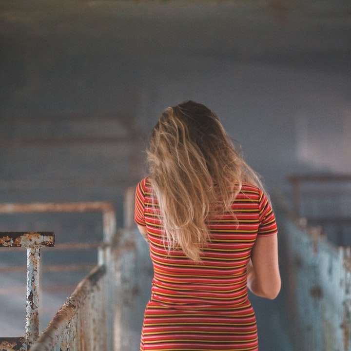 donna in camicia a righe bianche e rosse puzzle scorrevole online
