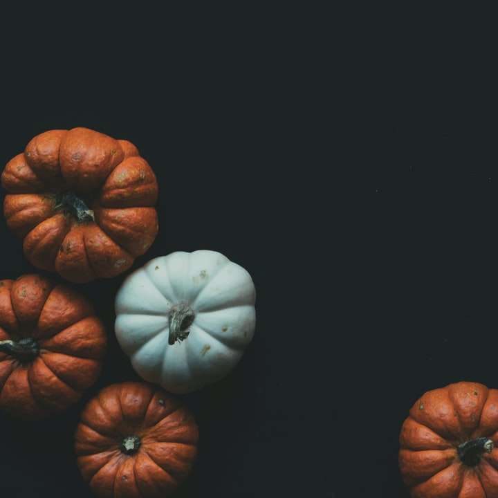 quatro abóboras laranja e branca e um abacaxi puzzle online