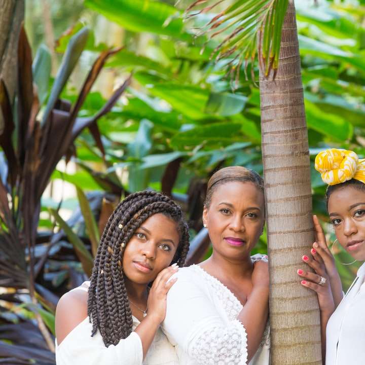 trzy kobiety stojące obok drzewa puzzle przesuwne online