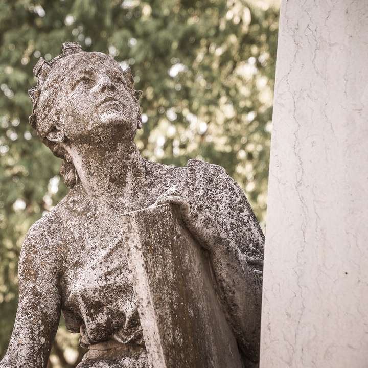 hnědá betonová socha poblíž zelených stromů během dne online puzzle