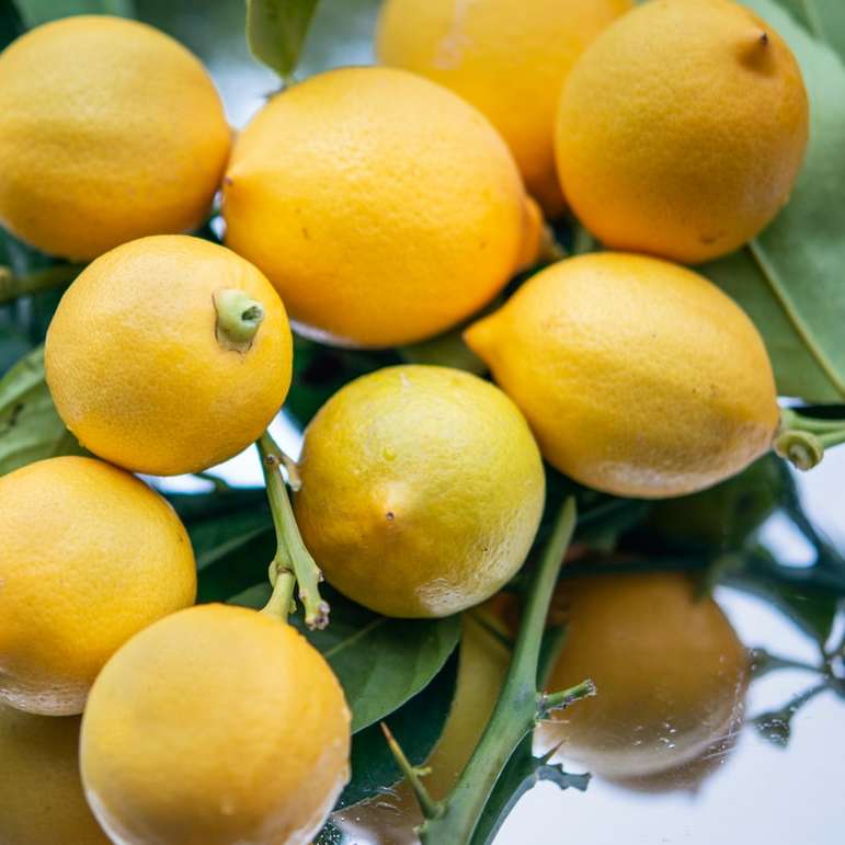 gul citrusfrukt på gröna blad glidande pussel online