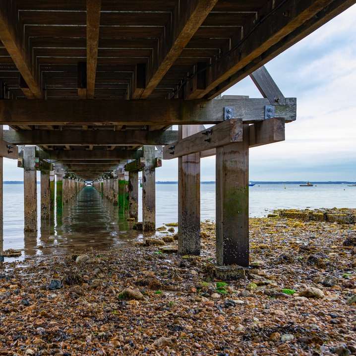Muelle de madera marrón sobre el cuerpo de agua durante el día puzzle deslizante online