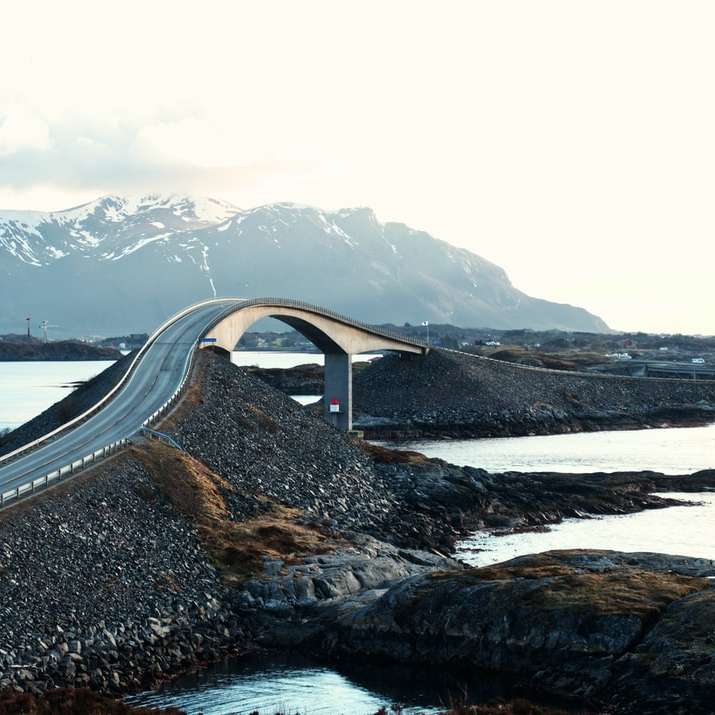 Серый бетонный мост через реку онлайн-пазл