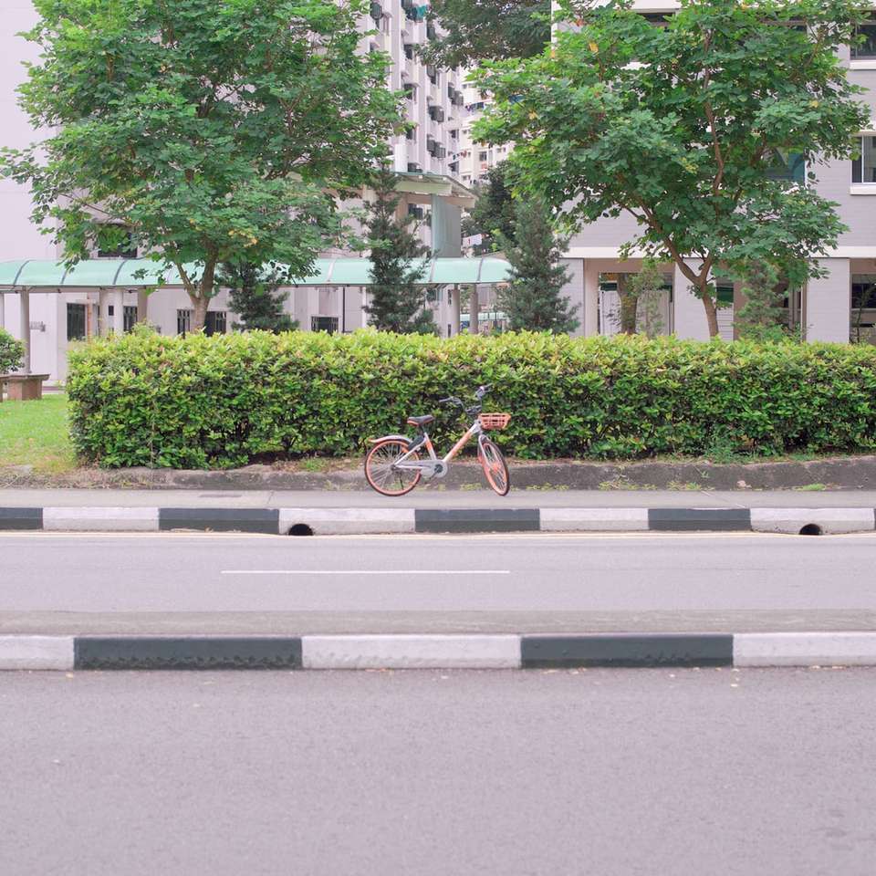 πορτοκαλί και μαύρο ποδήλατο παρκαρισμένο στο δρόμο κατά τη διάρκεια της ημέρας online παζλ