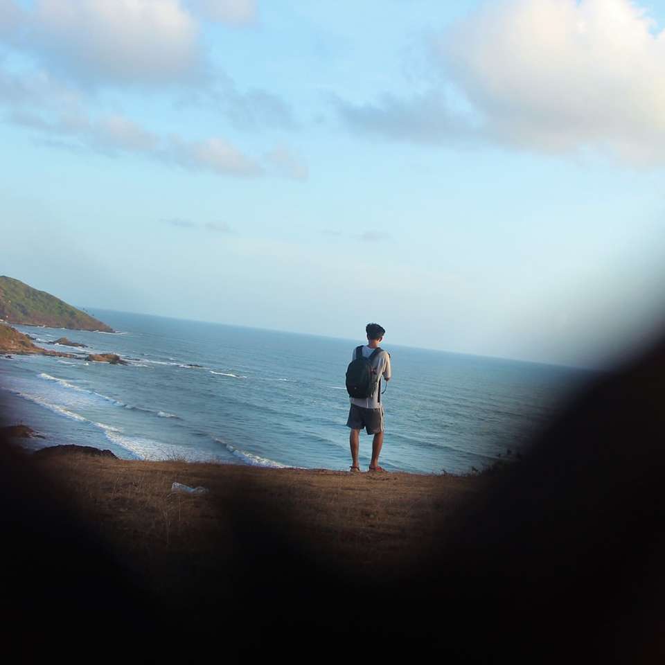 persona in maglietta grigia in piedi sulla riva puzzle scorrevole online