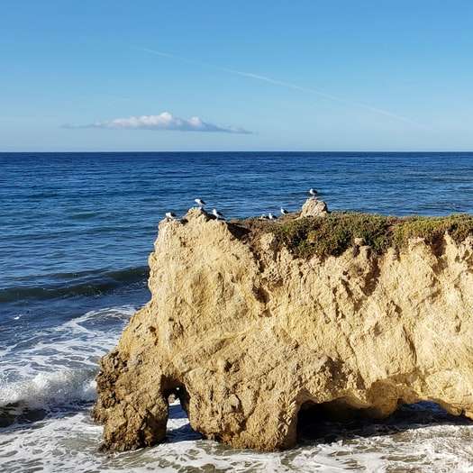 brun klippformation nära havet under dagtid Pussel online