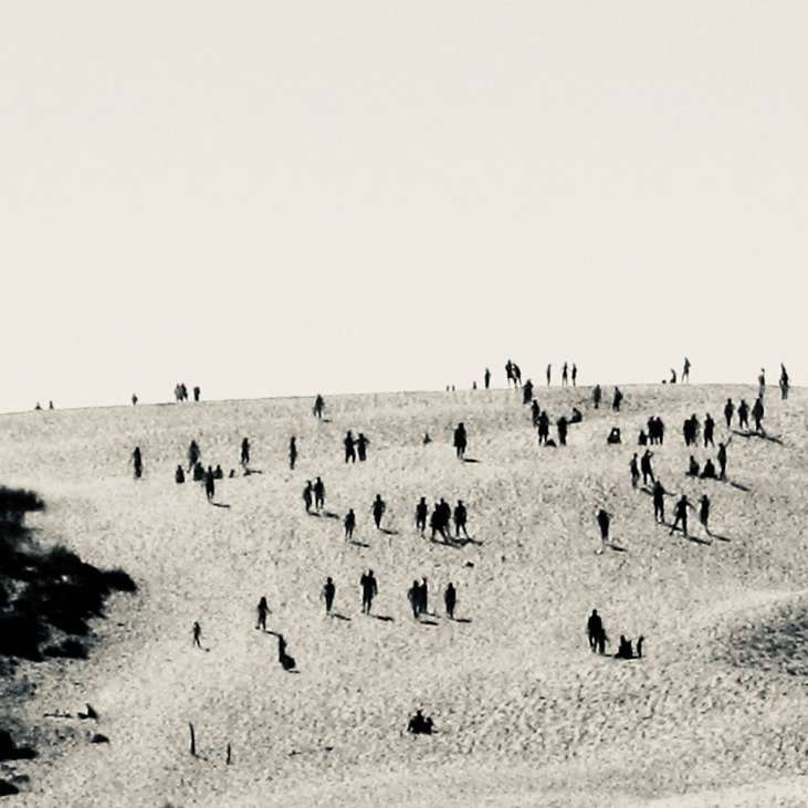 grupa ludzi chodzących po białym piasku w ciągu dnia puzzle przesuwne online