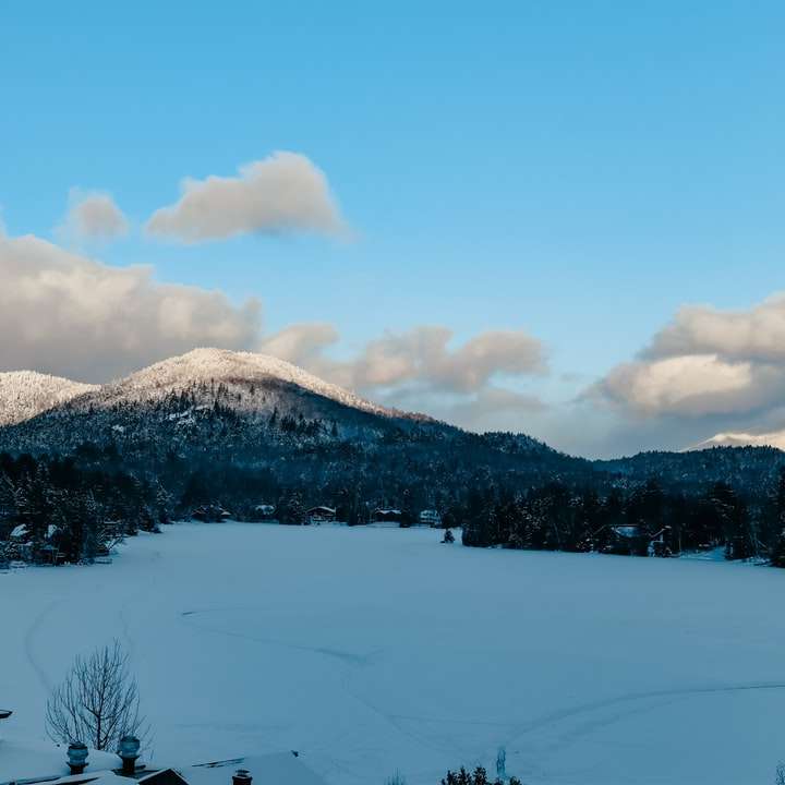 casa branca e marrom perto de montanha coberta de neve puzzle online