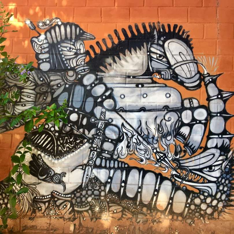 arte da parede do dragão preto e branco puzzle online