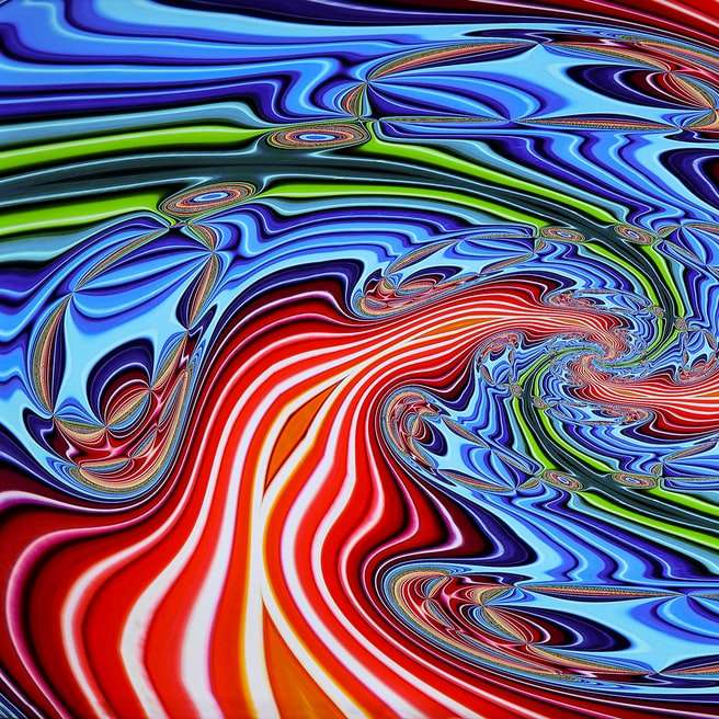 oranje groen en blauw abstract schilderij online puzzel