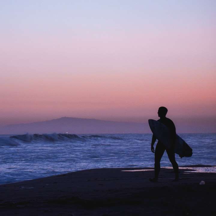 silueta osoby stojící na pobřeží během dne online puzzle