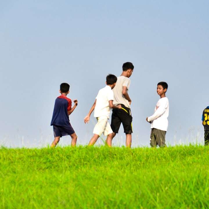 grupp människor som står på grönt gräsfält under dagtid Pussel online