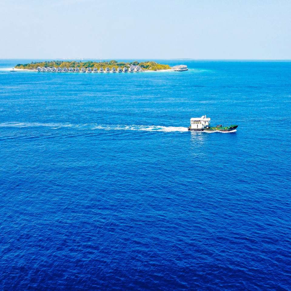 бело-черная лодка на синем море в дневное время онлайн-пазл