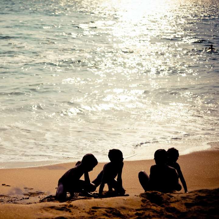 ludzie siedzący na plaży w ciągu dnia puzzle przesuwne online
