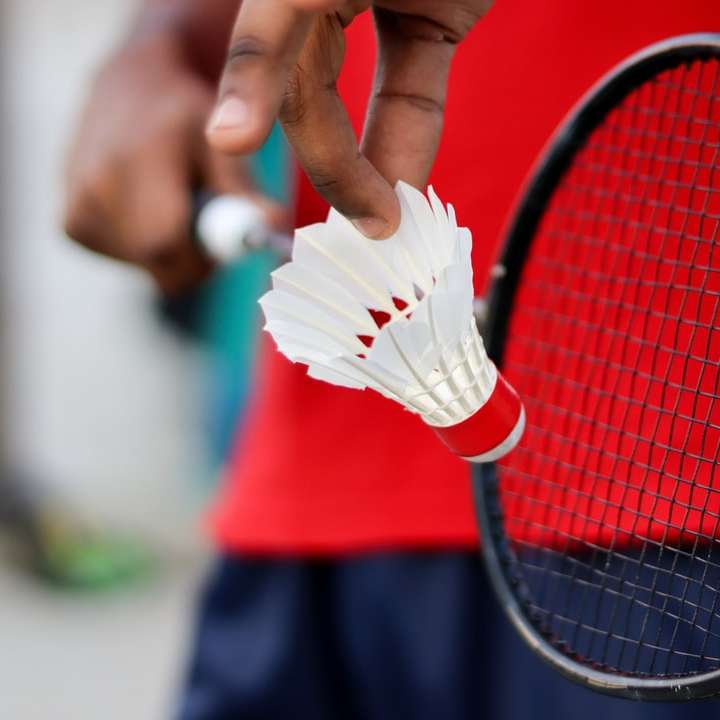 άτομο που κρατά κόκκινη και μαύρη ρακέτα τένις online παζλ