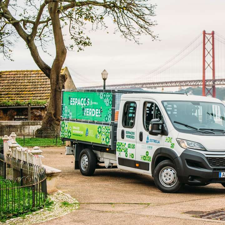 furgone bianco e verde parcheggiato vicino al ponte rosso durante il giorno puzzle online