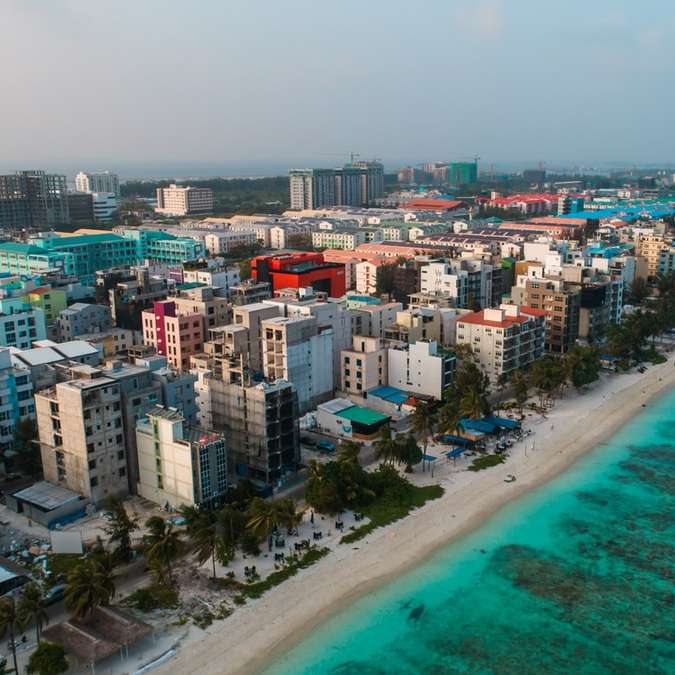 luchtfoto van stadsgebouwen in de buurt van waterlichaam schuifpuzzel online