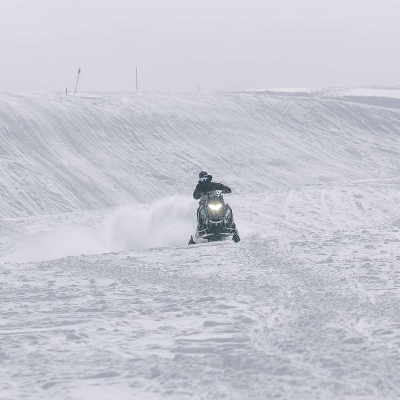osoba jeżdżąca na czarnym motocyklu na zaśnieżonym polu puzzle przesuwne online