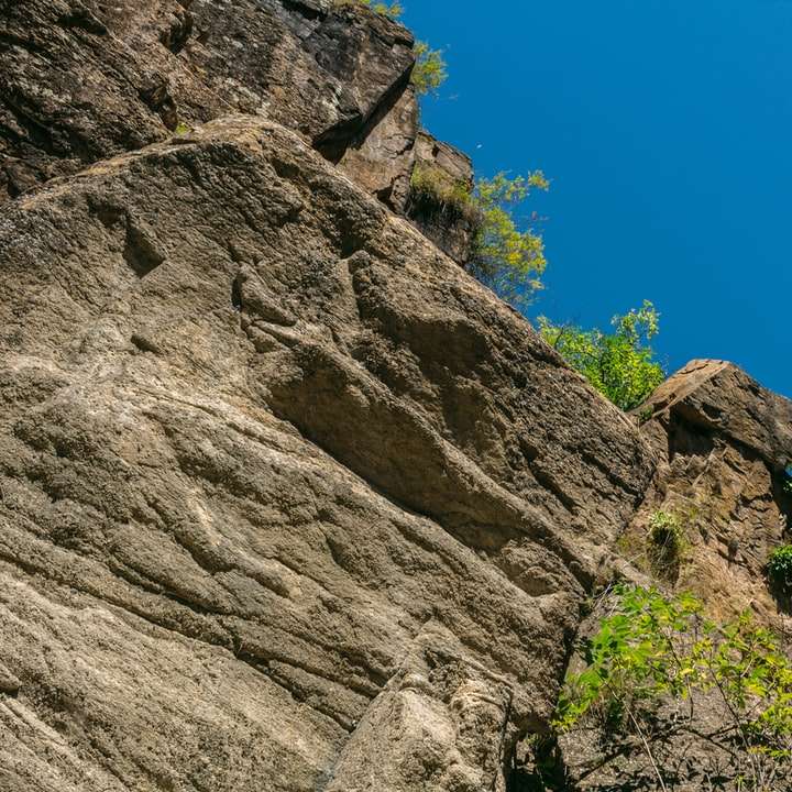 árvores verdes na montanha rochosa marrom sob o céu azul puzzle deslizante online