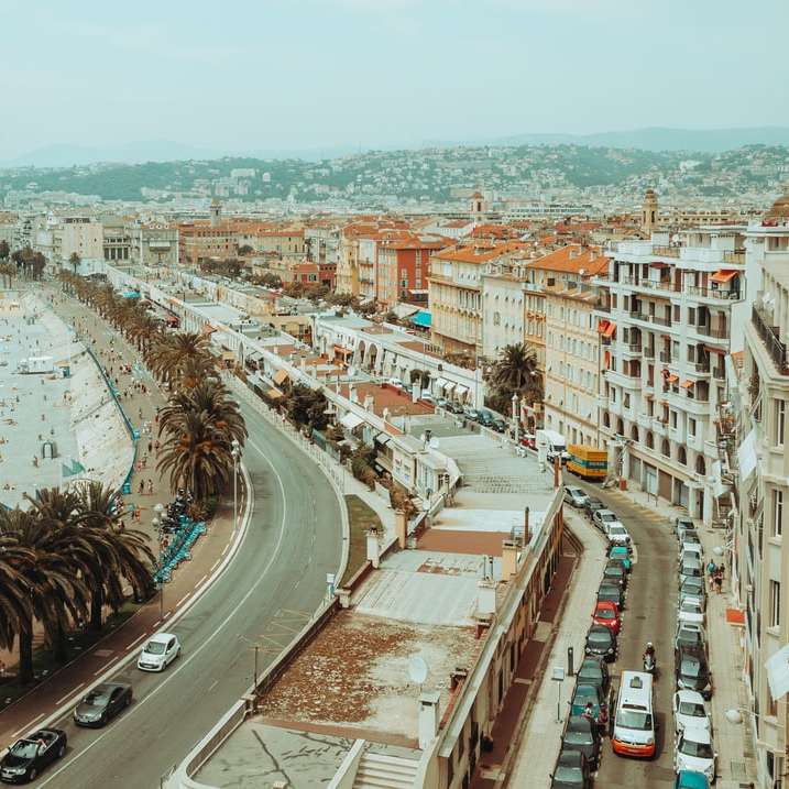 Vista aérea de los edificios de la ciudad cerca del mar durante el día. rompecabezas en línea